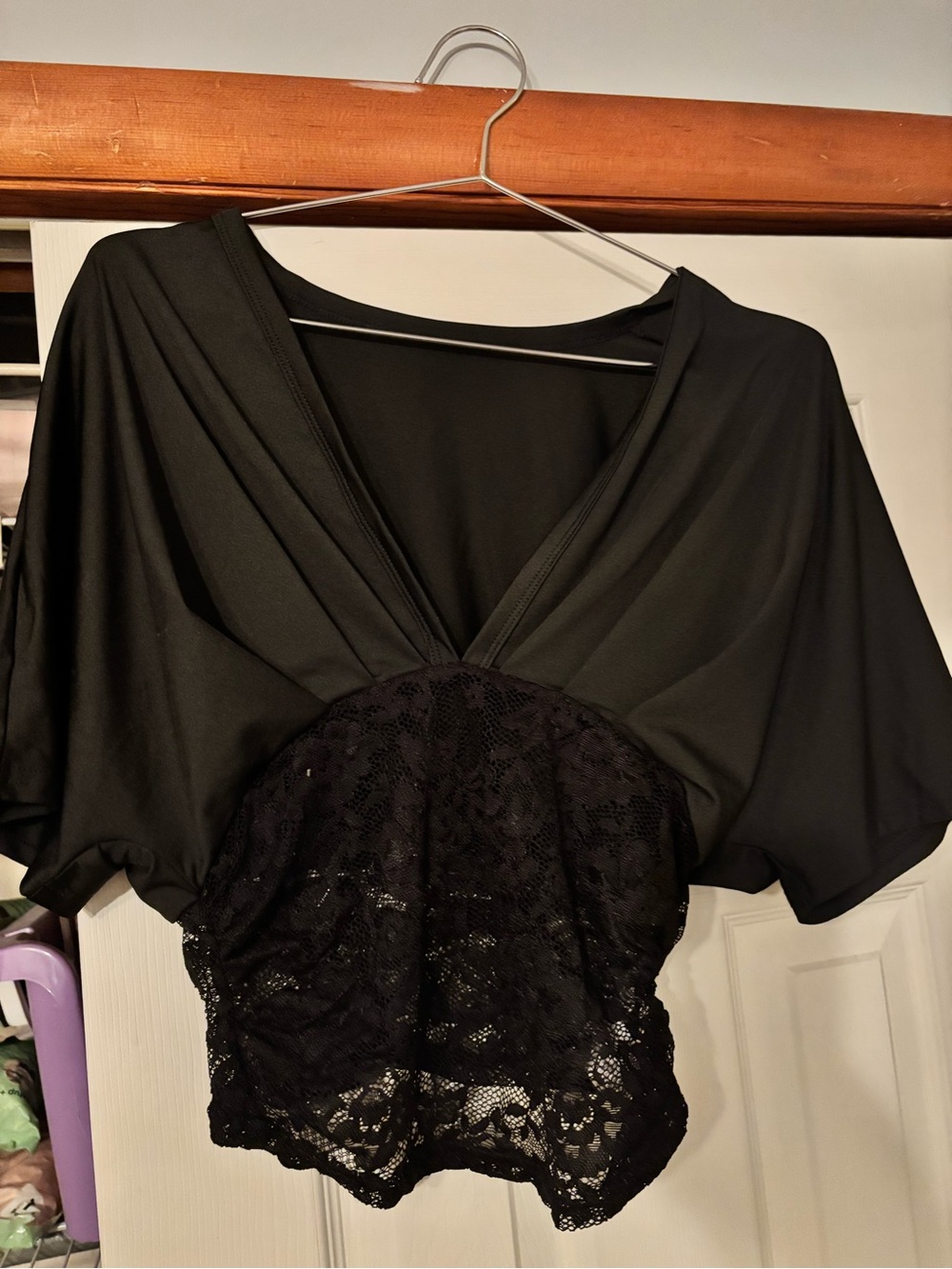 Black Lace-Trim Women's Sleep Top - Shein